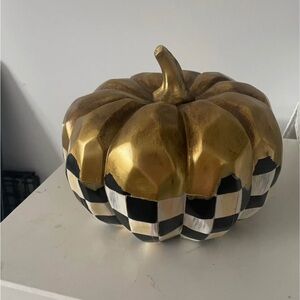 MacKenzie-Childs Gold and Black Checkered Pumpkin Decor